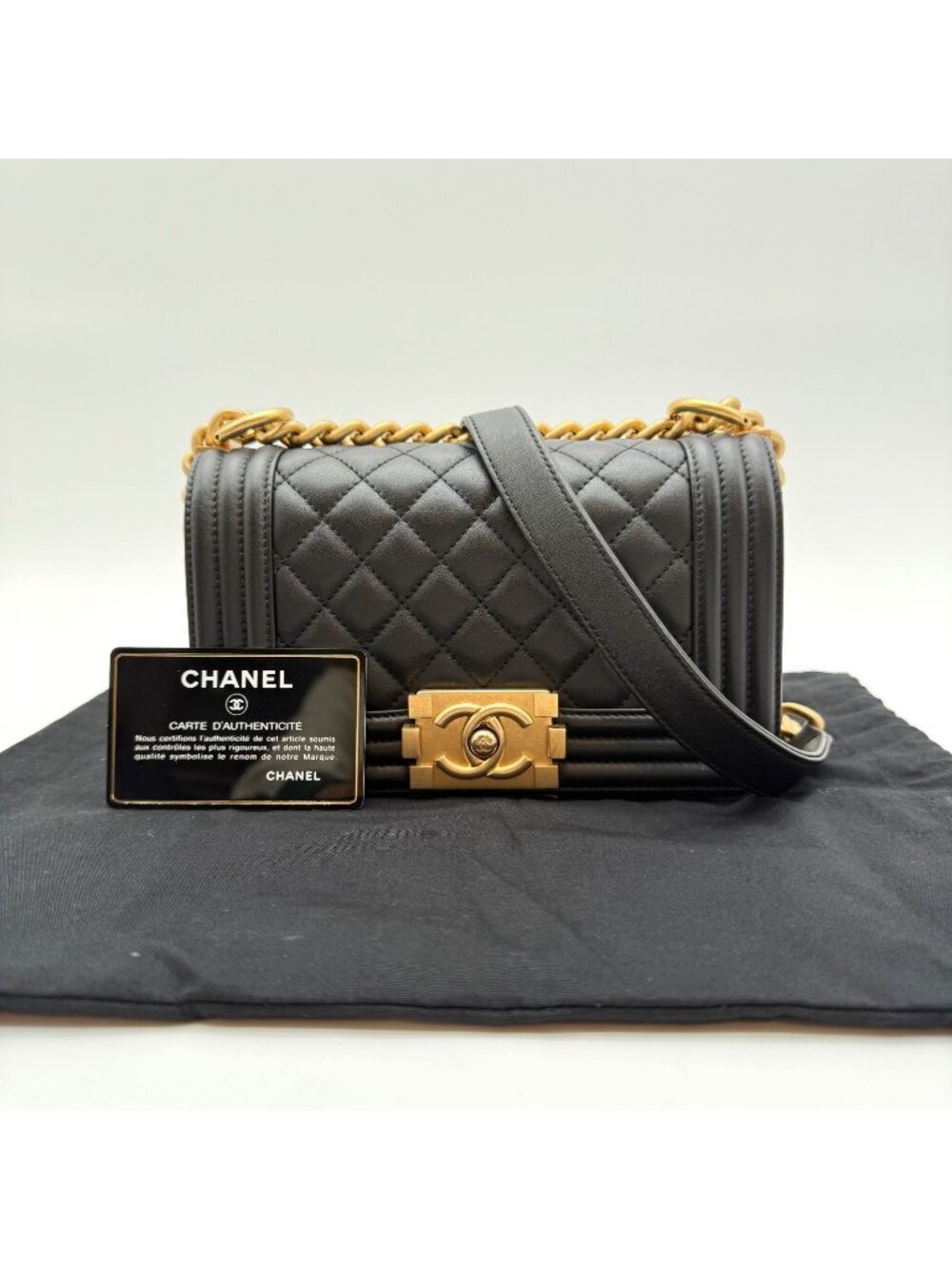 Chanel Boy Lambskin Quilted Shoulder Bag Gold